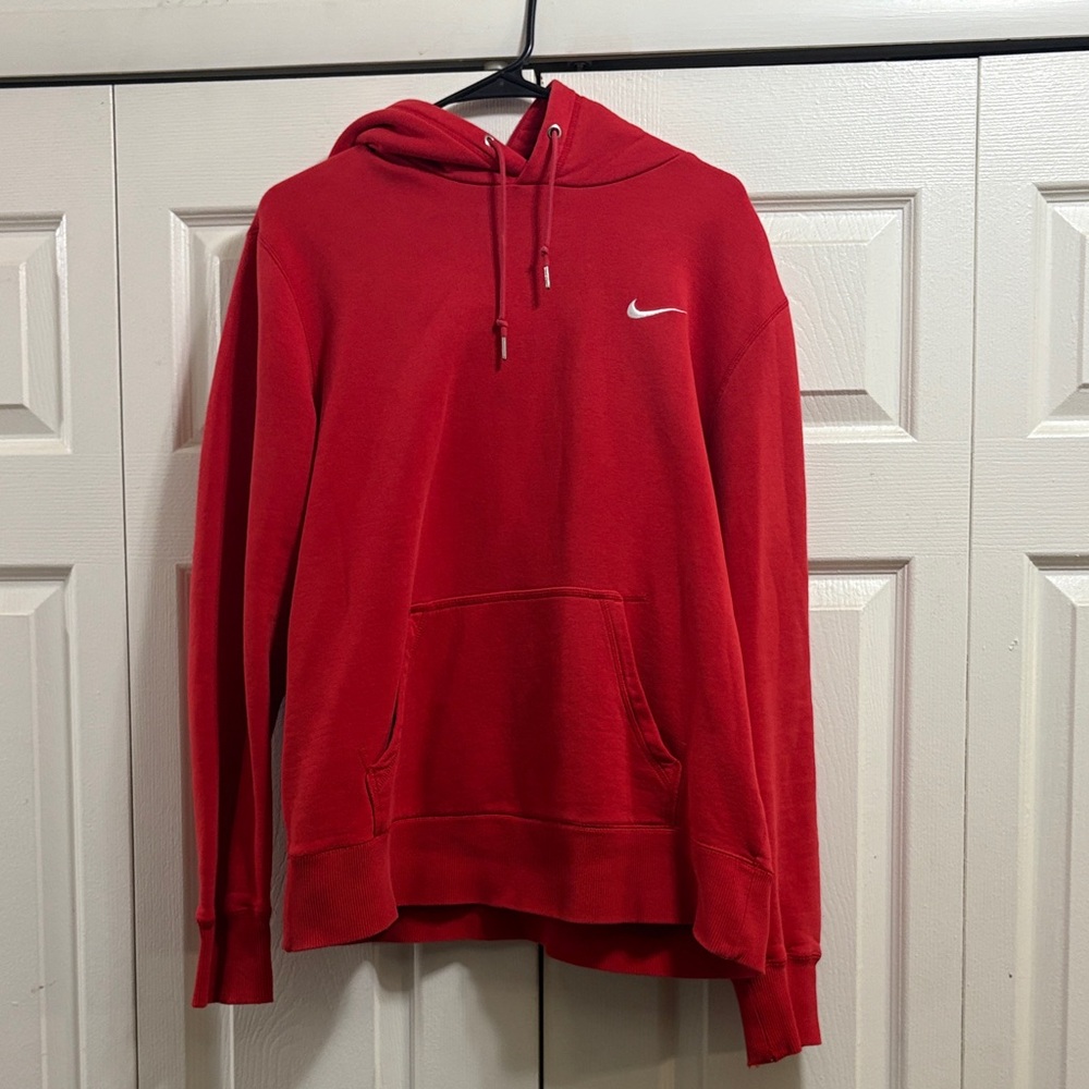Nike Men's Red Hoodie with White Logo